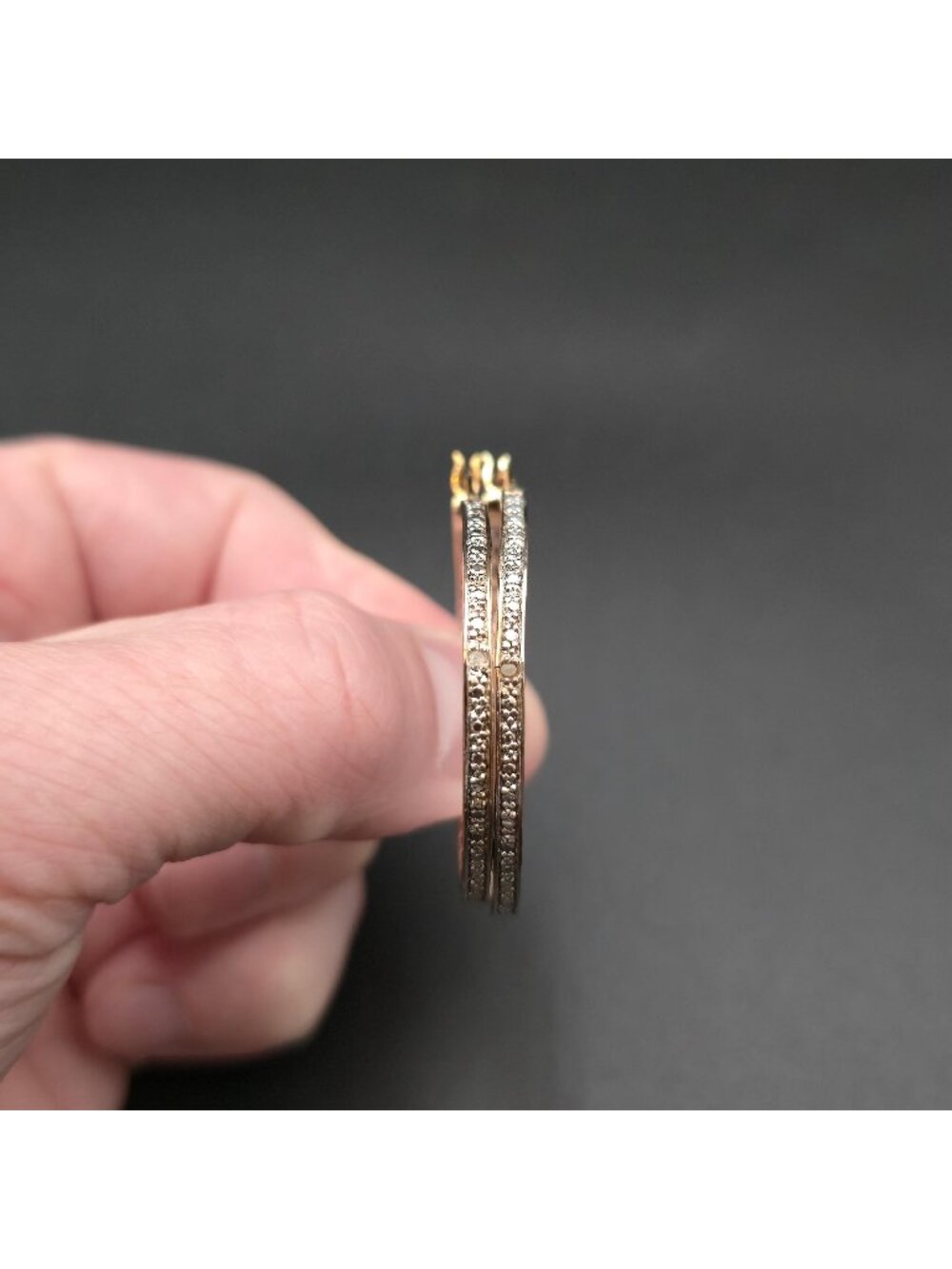 Gold Plated Sterling Silver Rough Diamond Chip Hoop Dangle Earrings A8550